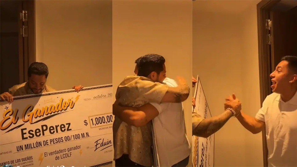 Eduin Caz entrega un millón de pesos a Ese Pérez y lo llama “el verdadero ganador” de La Casa de los Famosos