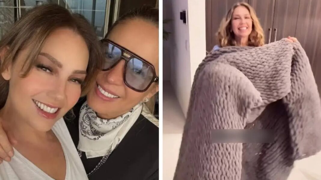 Thalía termina y empaqueta una cobija gigante para Yolanda Andrade; promete video de la entrega